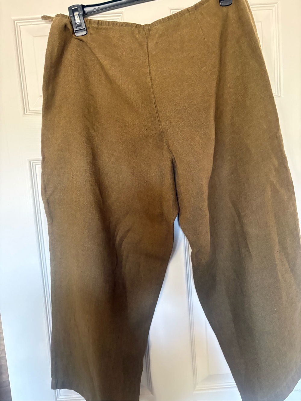 Eileen Fisher Cropped Pants -Olive Irish Linen Wide Leg